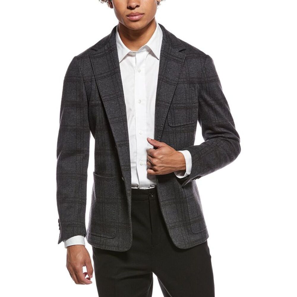 Canali Mens Wool-Blend Blazer, Grey